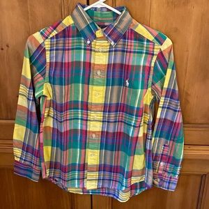 Polo button down plaid long sleeve shirt.